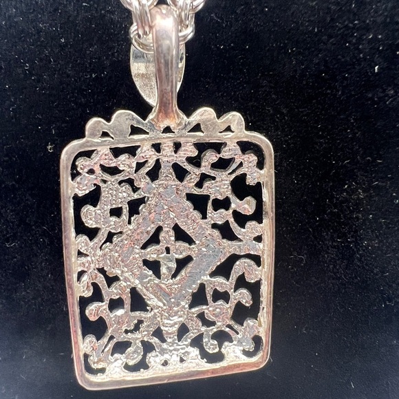 Vintage Monet Filigree silver tone pendant chain and earrings - Picture 3 of 12